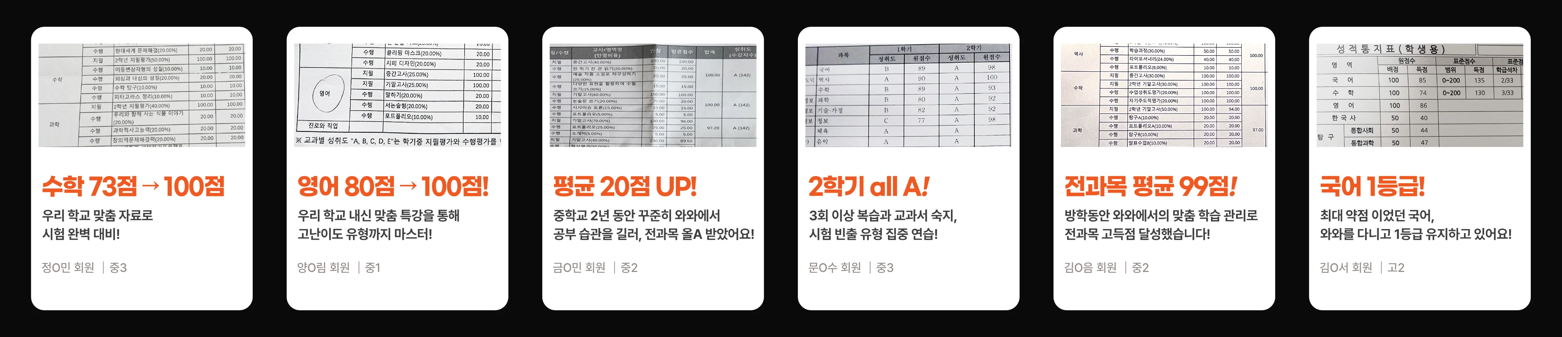반석동 종합학원 성적 향상 사례
